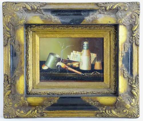 Ellis ?, XX-XXI, Continental School, A still life study of a pipe, vesta, matches, beer bottle,