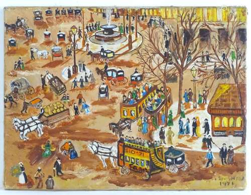 S. Shaw, Manner of Simeon Stafford (b. 1956), XX, Oil on canvas, A busy folk art / naive street