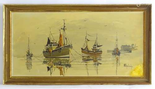 W. H. Stockman, XX, Marine School, Oil on board, Moored fishing boats at sea. Signed and dated (19)