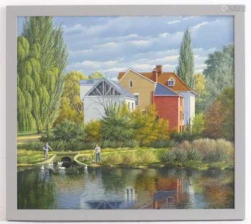 L. Burrows, XX, Oil on board, The Old Mill House, Witham Essex, A landscape scene with figures