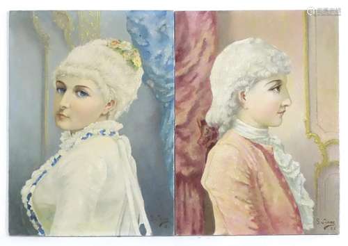 Louis Gustave Siever, XIX, French School, Oil on ceramic tiles, x2, A pair of portraits, a young