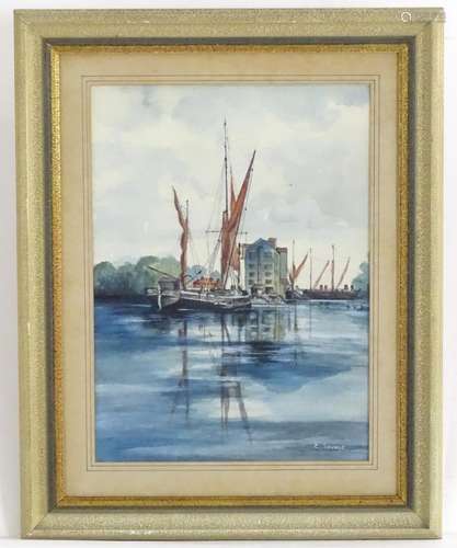 Edda Savage, XX, Watercolour, Thames Lighters, A river scene with barge boats. Signed lower right