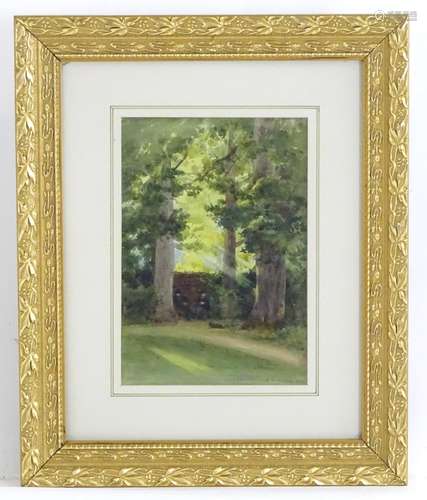 Elizabeth H. Howard (c. 1806-1892), Watercolour, Garden Milstead, A garden scene dappled light,