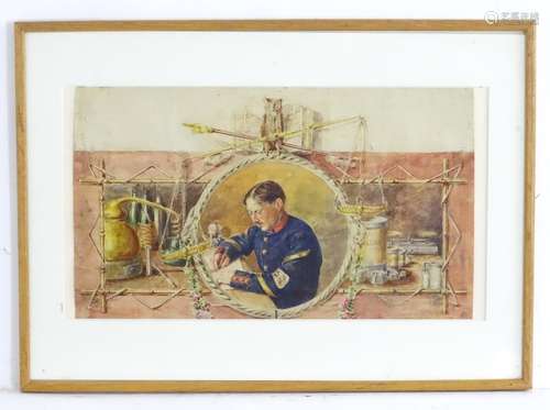 XIX, Watercolour, A portrait of a French customs / excise officer within a central decorative