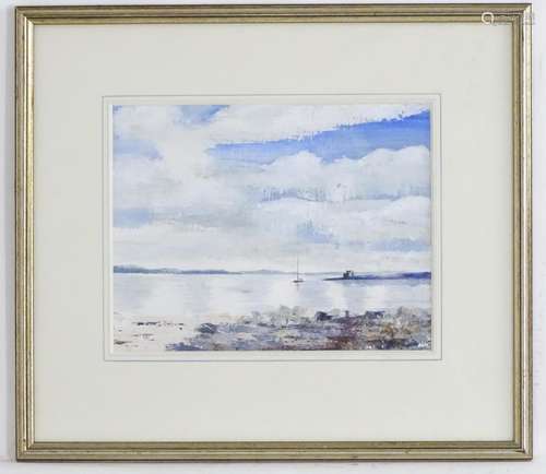 Sheila Perkins, XX, Mixed media on paper, Island on the Shore, A coastal scene. Ascribed verso.