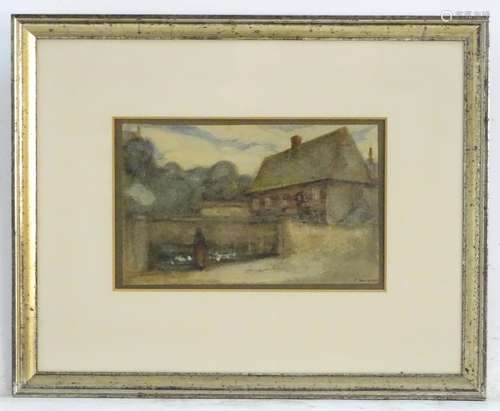 Boddington, XX, Watercolour, St Josse, A Continental countryside street scene with figures. Titled