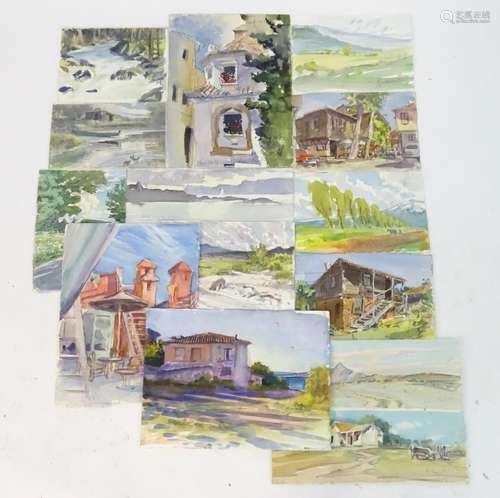 A folio of watercolour works by Peter Partington, XX, to include country landscapes, townscapes,