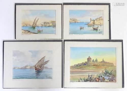 Joseph Galea (1904-1985), Two Watercolours, Maltese views of St Elmo from the sea, and Mdina. Signed