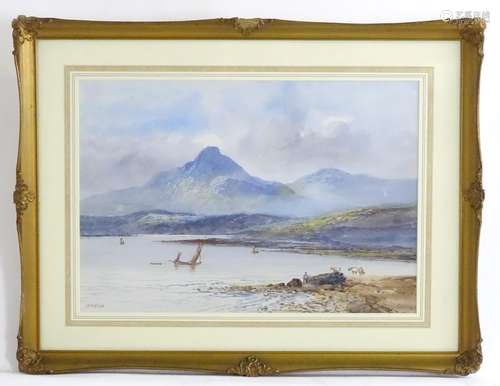 William Henry Earp (1831-1914), Watercolour, Loch Awe, A mountainous Scottish landscape with a