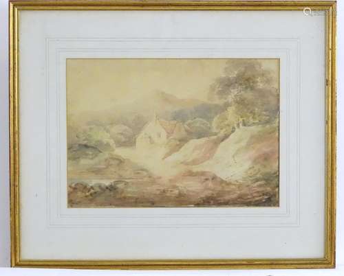 Edward Bird (1772-1819), Watercolour, A wooded country landscape with a cottage and a stream. Signed