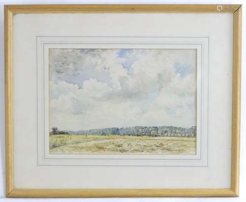 Early Watercolour and ink with trees in a landscape. Indistinctly signed. Approx. 4 1/2