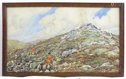 Indistinctly signed, Early XX, Watercolour and ink, A hunting scene. Approx. 12