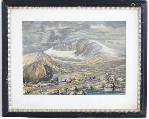 XIX, Norwegian School, Watercolour, Snoehatten Mountains, Norway, A Norwegian landscape with