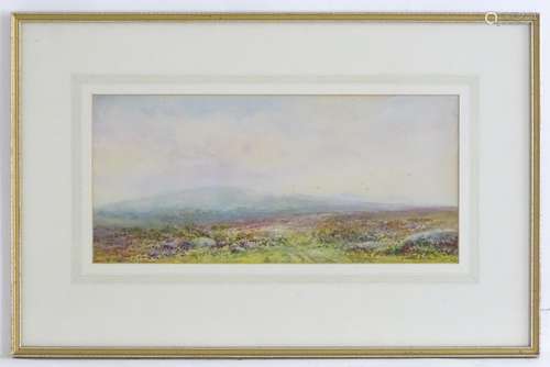 J. A. Moyle, XX, English School, Watercolour and gouache, View of a Dartmoor heather landscape.