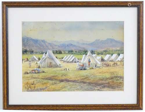 A. H. M., XIX, Watercolour, A topographical landscape depicting an encampment for a military