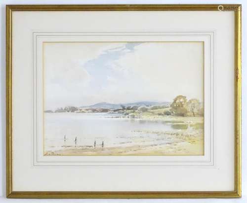 Frederick Tucker (act. 1860-1935), Watercolour, A landscape scene with a lake view. Signed lower