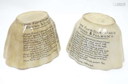 Kitchenalia : Two late 19thC / early 20thC Brown & Polson's corn flour blanc-mange moulds with