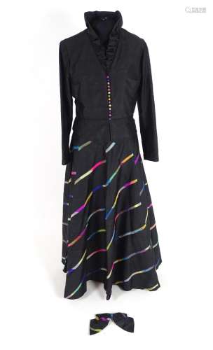 A vintage bespoke taffeta black evening outfit. A full length skirt, waist approx 26
