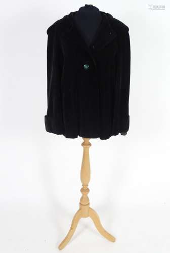 A Vintage ladies black short corduroy hooded jacket, buttoned to front. Bust size 40
