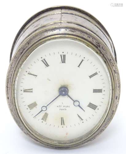 A silver plate cased clock / timepiece , the enamel dial marked Hry Marc Paris. Approx 3 1/2