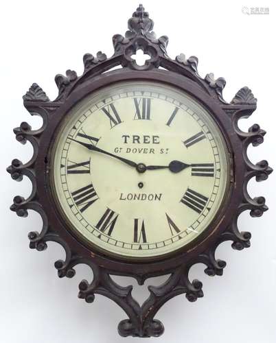 A Victorian wall clock, with fusee movement and gothic mahogany case, the dial inscribed 'Tree, Gt