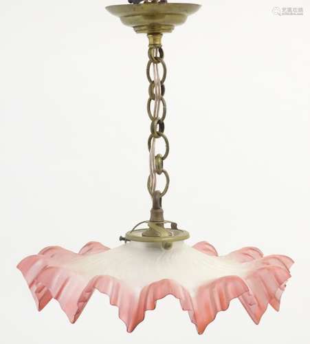 An early 20thC pendant light with filled glass shade. Approx 10 1/2