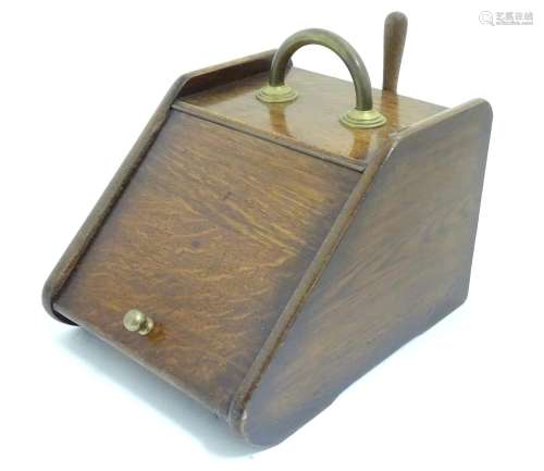Garden & Architectural, Salvage: an early 20thC coal scuttle, constructed of oak with brush, metal