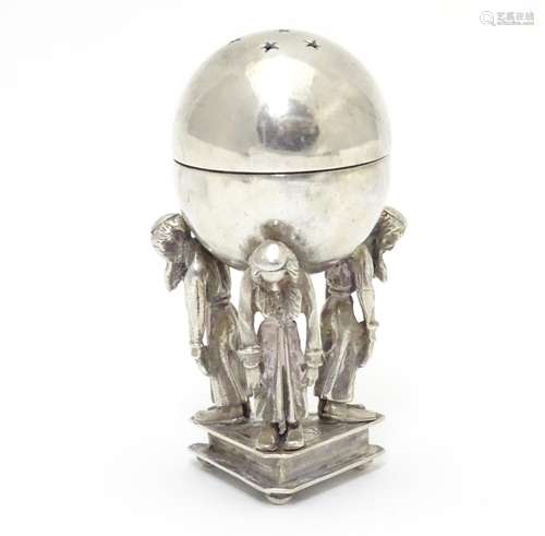 A Russian silver Judaica besamim / balsaminka spice holder, the spice ball supported by two bowing