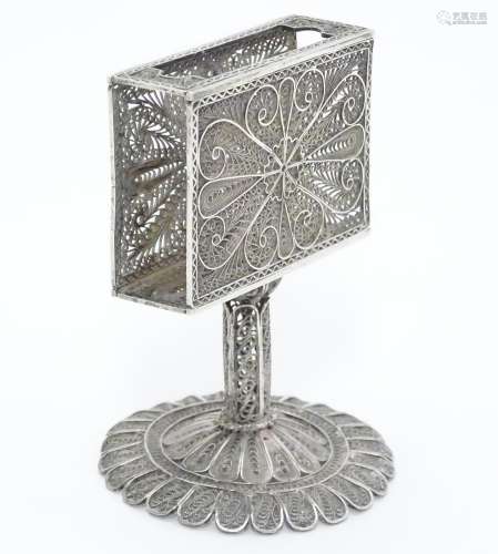 A Continental bar top match box holder with filigree decoration. Approx 3 1/4