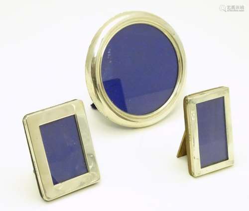 3 assorted photo frames with silver surrounds, Two of squared form hallmarked London 1970,