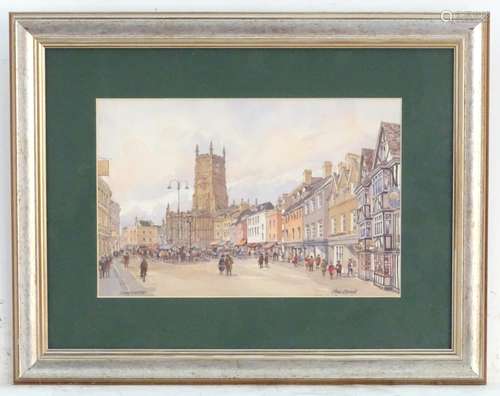 J. MacDonald, XX, Coloured print, Cirencester, Market day in a bustling town square. Facsimile