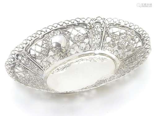 A Continental 925 silver dish with pierced and repoussee floral decoration. Approx. 7? long Please