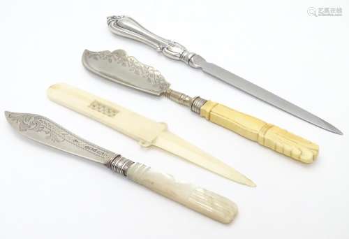 Assorted items to include a silver handled letter opener, together with a Victorian silver butter
