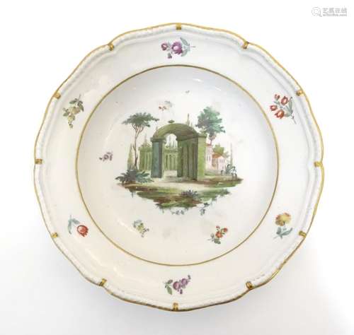 An Italian Geminiano Cozzi soup bowl / dish, the centre depicting a view of Berso, Italy, with