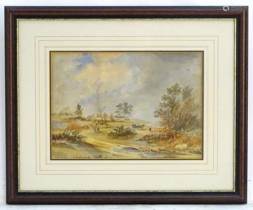 Manner of George Cole (1810-1883), Watercolour, A landscape scene with figures and a horse and cart.