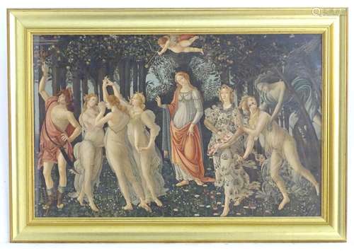 After Sandro Botticelli (c. 1445-1510), Colour print, Primavera. Approx. 20 1/2