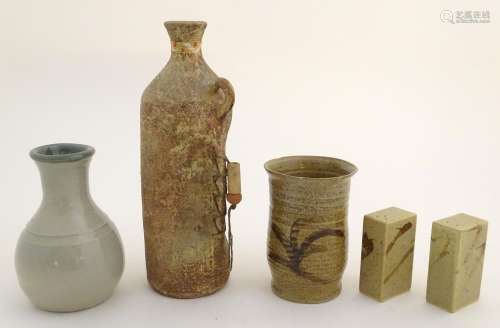 A quantity of assorted studio pottery wares, to include vases, a salt and pepper of rectangular