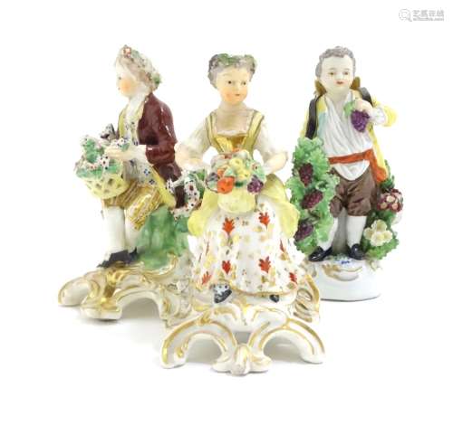 Three Continental figures with flowers and fruit, possibly depicting seasons. One marked with