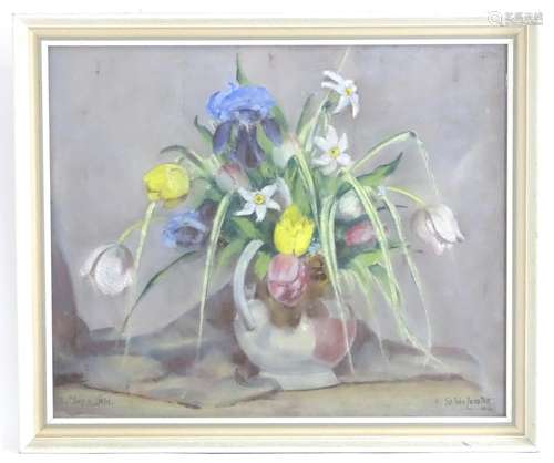 P. St John Langton, XX, Mixed media on paper, A still life of flowers in a jug. Signed and dated