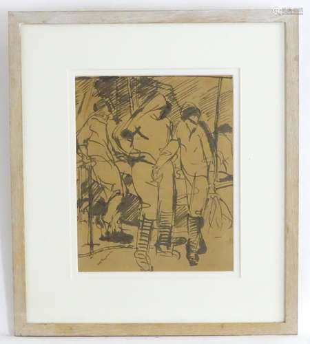 Alfred Aaron Wolmark (1877-1961), Pen and ink drawing on paper, Fisherman, St. Ives. Signed lower