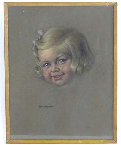 Tom Purvis, XX, Pastel drawing on paper, A portrait of young girl. Signed lower left. Approx. 18