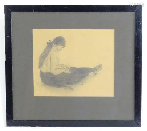 Luck, XX, Pencil drawing on paper, A portrait of a seated girl. Signed and dated 1919 lower right.