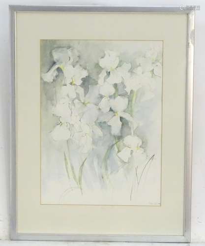 Tessa Cole, XX, Watercolour, White Irises, A still life study of flowers. Signed and dated 2004