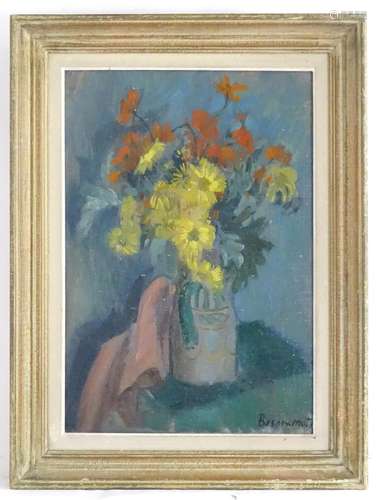 Indistinctly signed, French School, Oil on canvas, Impressionist style still life of flowers in a