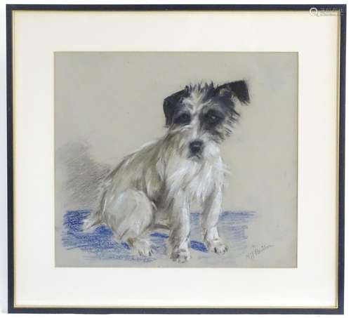 H. J. Butler, XX, Pastels on paper, A portrait of a terrier dog. Signed lower right. Approx. 14 1/2