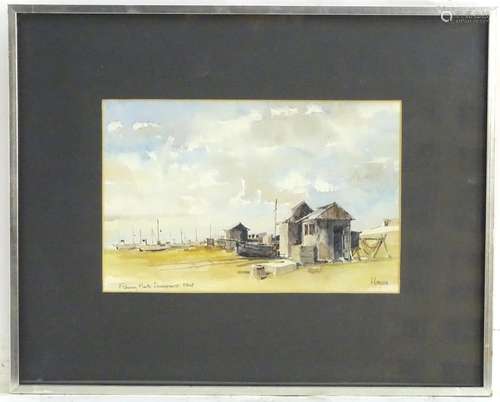 Manner of Dennis John Hanceri (b. 1928), Watercolour and ink, Fishing Huts, Dungeness, Kent, A beach