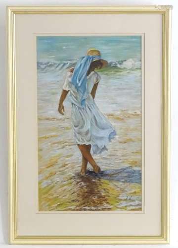 Audrey Stevenson, XX, Pastel, Summer Day, A young girl in a white dress and hat with a blue ribbon