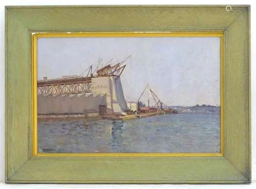 P. A. Wilkins, XIX, Oil on canvas, Dockyard, An industrial dock scene. Signed lower left. Approx.