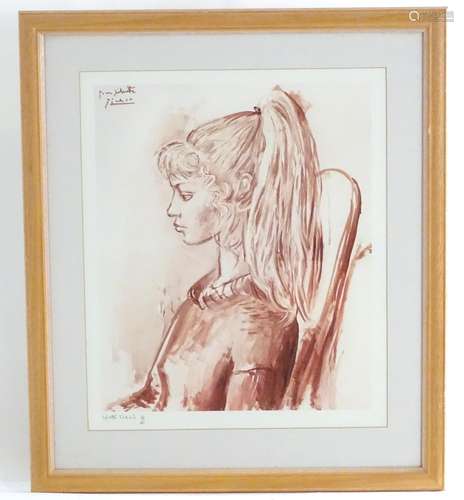 After Pablo Picasso (1881-1973), Limited edition coloured giclee print, no. 159/595, 1954 Portrait