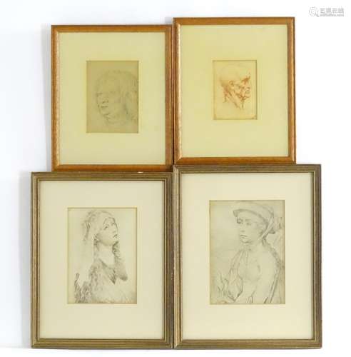 Four prints to include, after Hans Holbein the Elder (1465-1524), Head of a Laughing Man Turned to